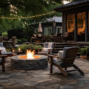 outdoor lighting with sitting area
