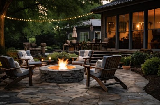 outdoor lighting with sitting area