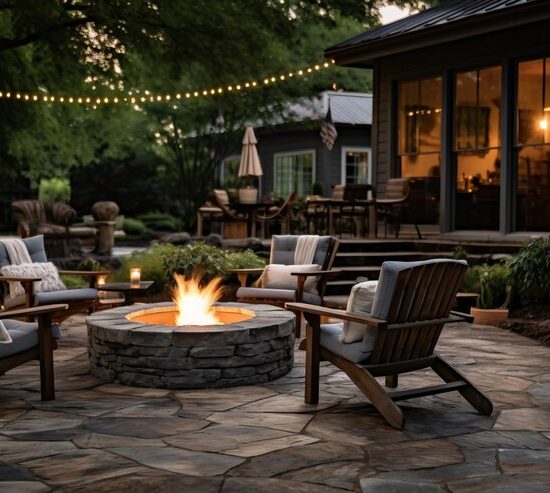 outdoor lighting with sitting area