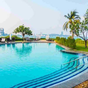 swimming pool with city view