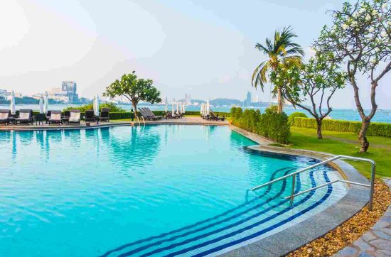 swimming pool with city view